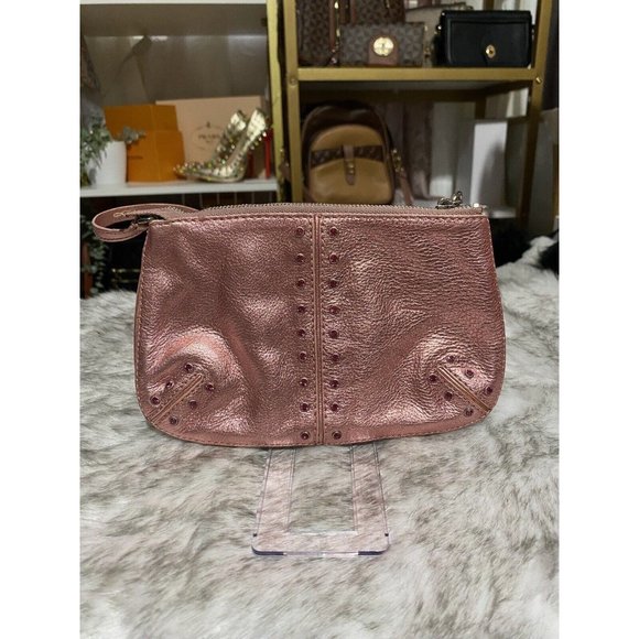 Michael Kors Metallic Pink Leather Rhinestone Studded Mini Shoulder Bag Purse - Picture 2 of 6